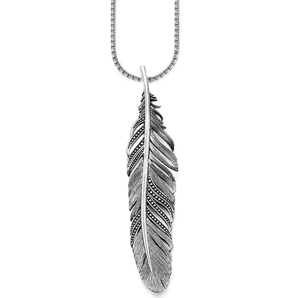 Elegant Feather Pendant Necklace, Stainless Steel