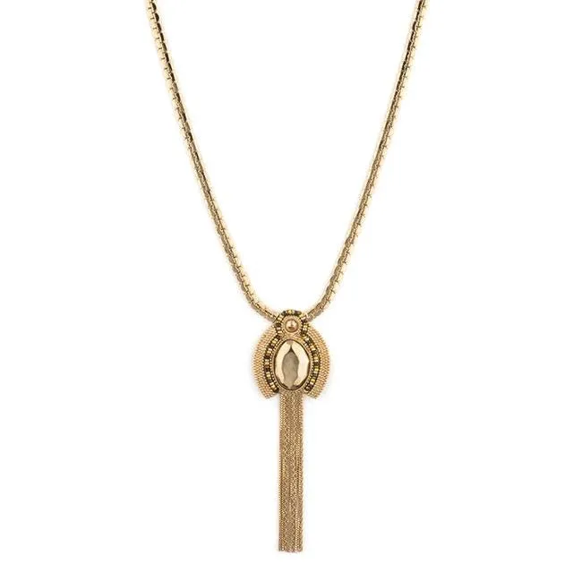 Elegant Golden Medallion Tassel Necklace by Satellite Paris