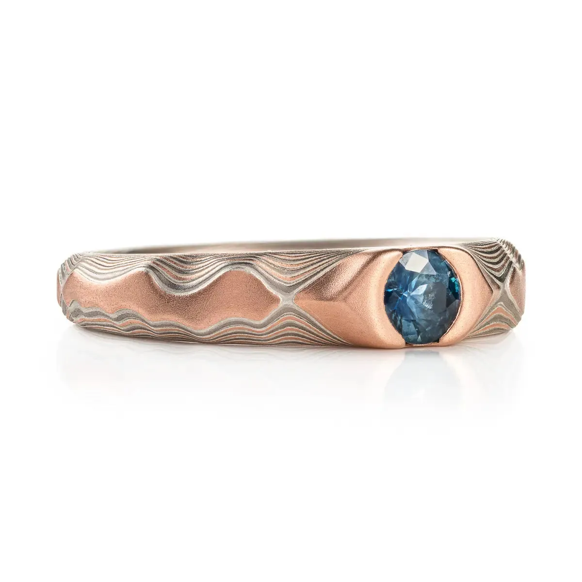 Elegant Mokume Sapphire Red Ridge Ring