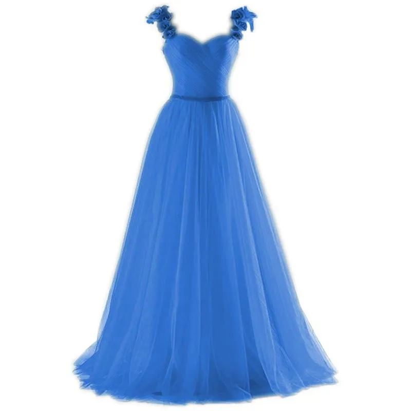 elegant rose flower straps long tulle formal evening dress sexy pleated sweetheart