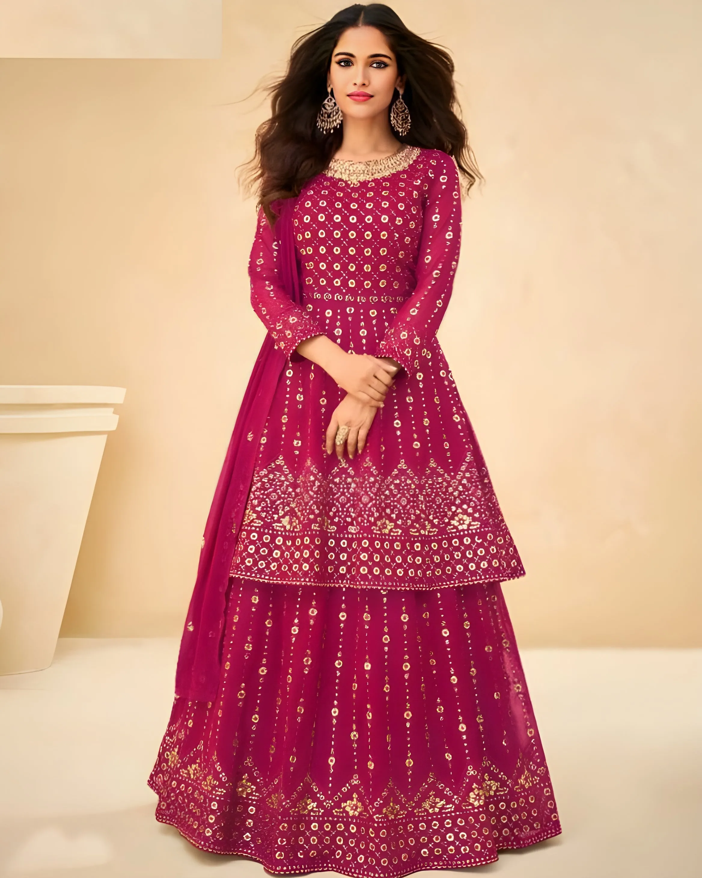 Embroidered Georgette Suits Pink