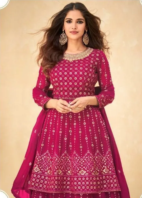 Embroidered Georgette Suits Pink