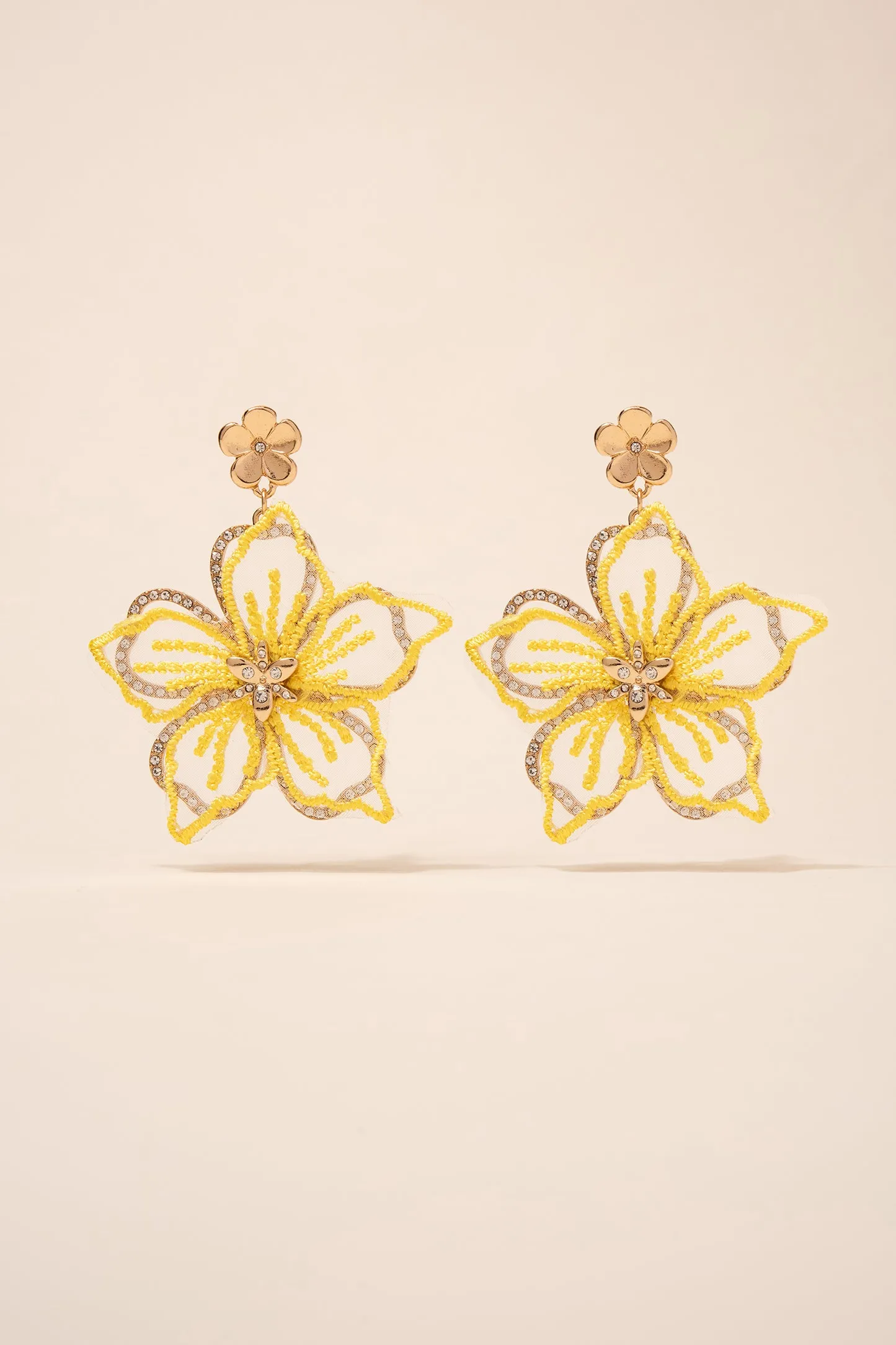 Embroidered Rhinestone Flower Earrings