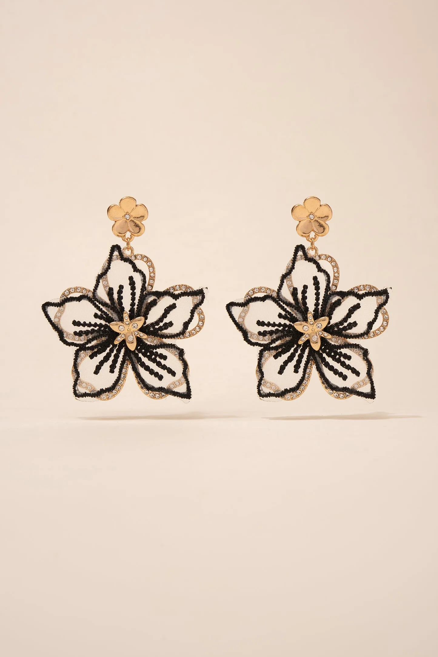 Embroidered Rhinestone Flower Earrings