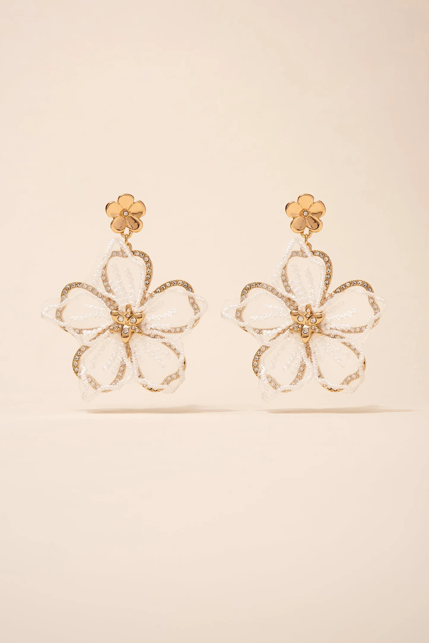 Embroidered Rhinestone Flower Earrings