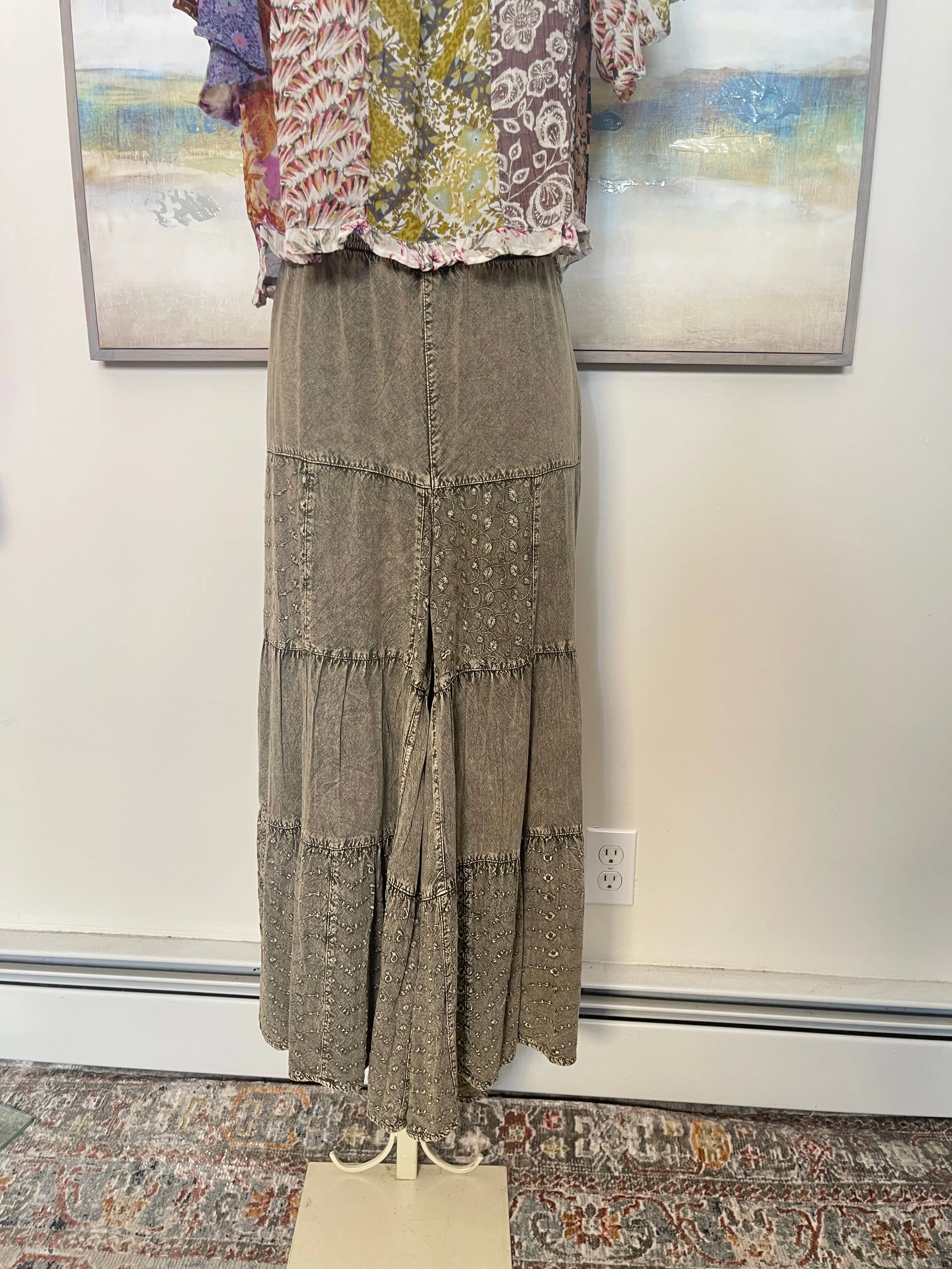 Embroidered wide leg pants