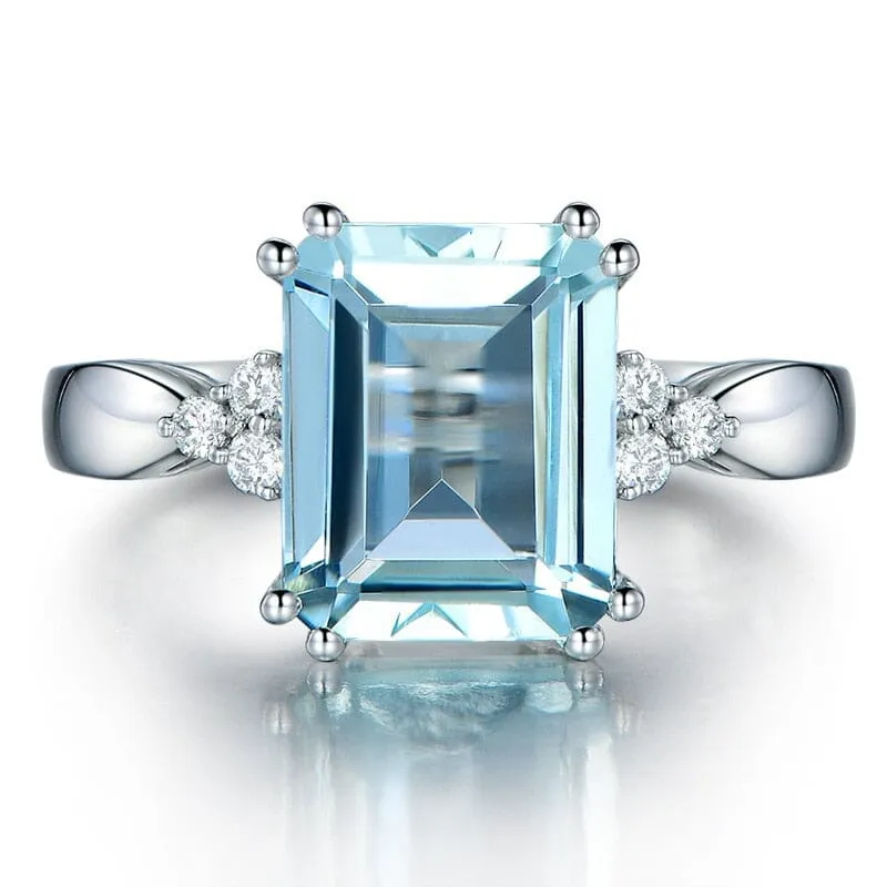 Fashion Square Elegant Aquamarine Gemstone Ring