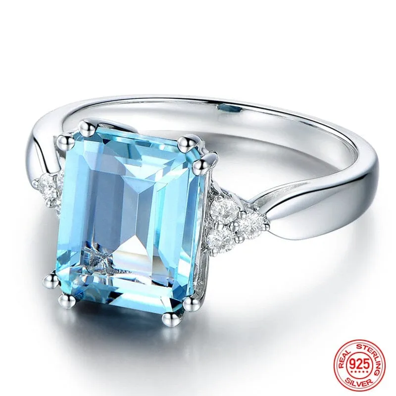 Fashion Square Elegant Aquamarine Gemstone Ring