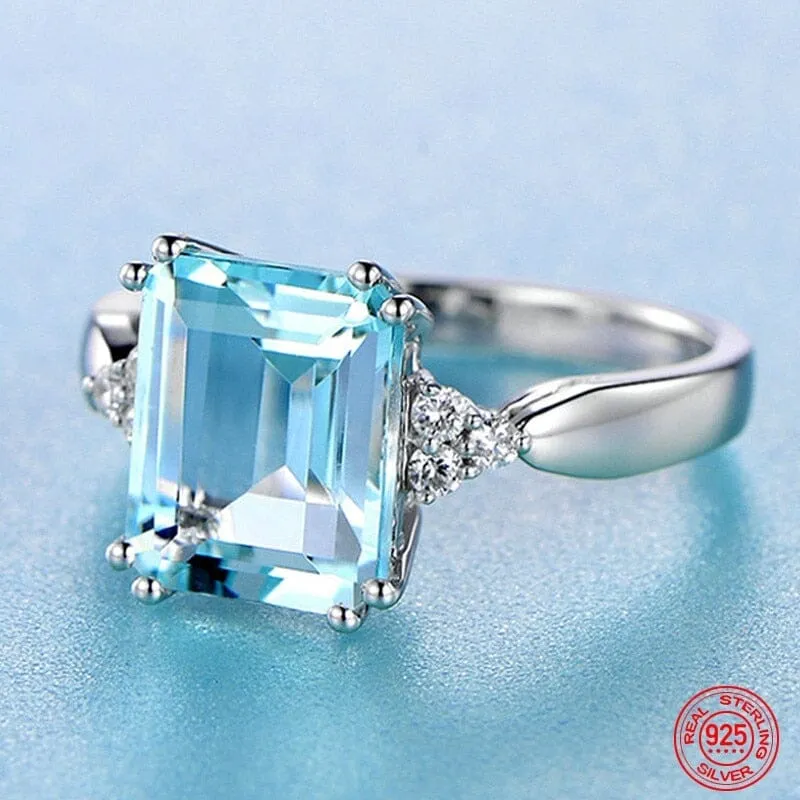 Fashion Square Elegant Aquamarine Gemstone Ring