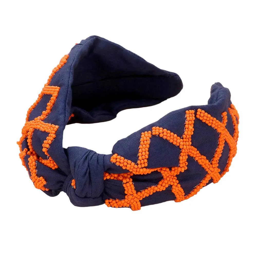 Game Day Seed Beaded Check Patterned Knot Burnout Headband