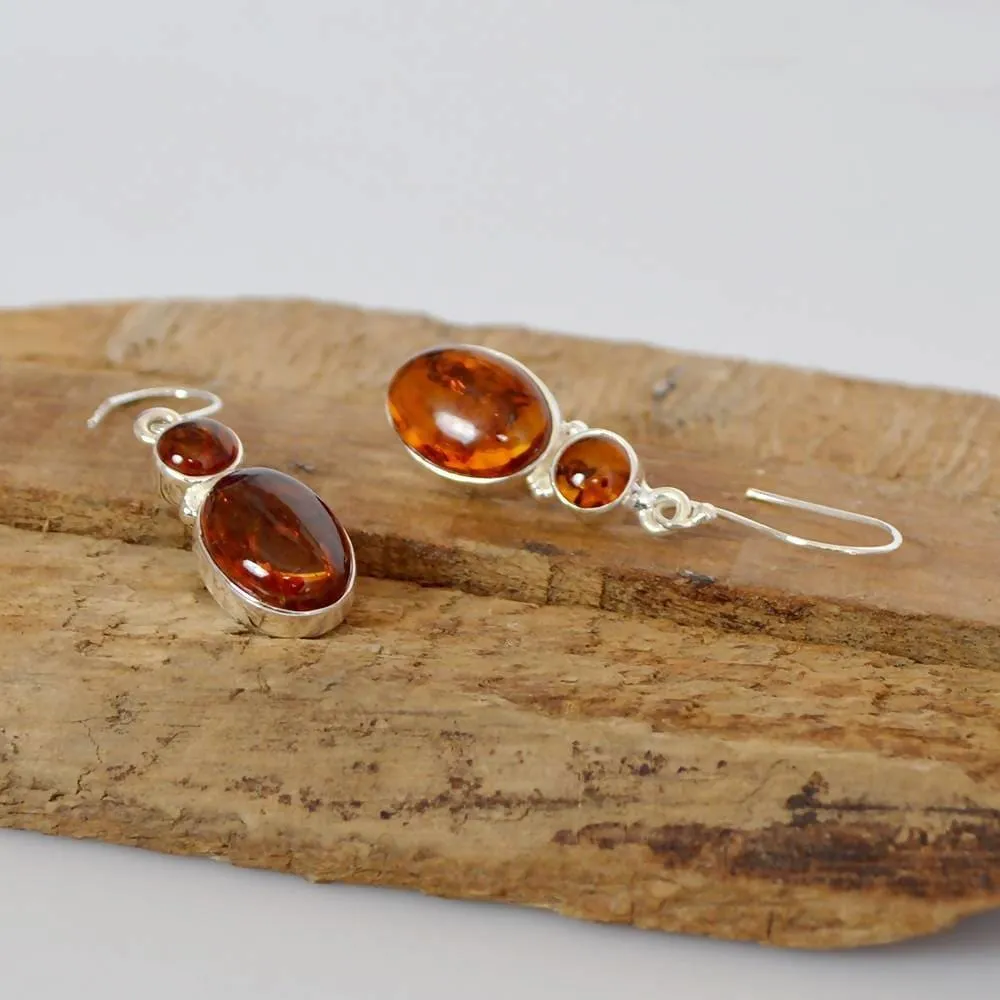 Genuine Amber Gemstone Handmade Sterling Silver Dangle Earring