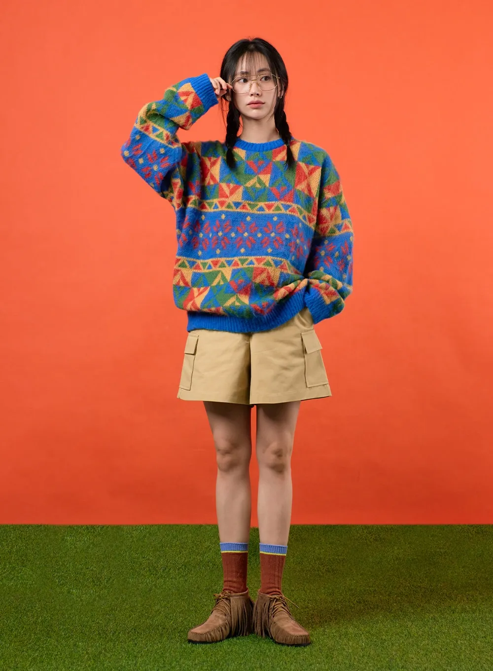 Geometric Patterned Knit Sweater OF405