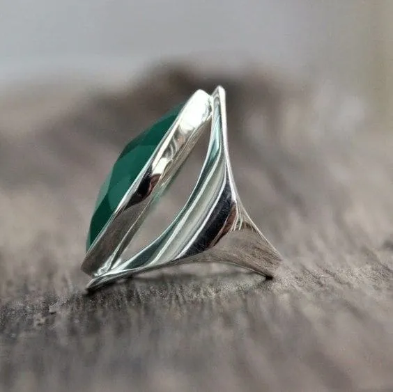 Green Onyx Handmade 925 Sterling Silver Boho Ring