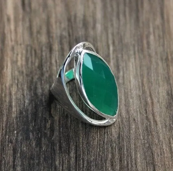 Green Onyx Handmade 925 Sterling Silver Boho Ring