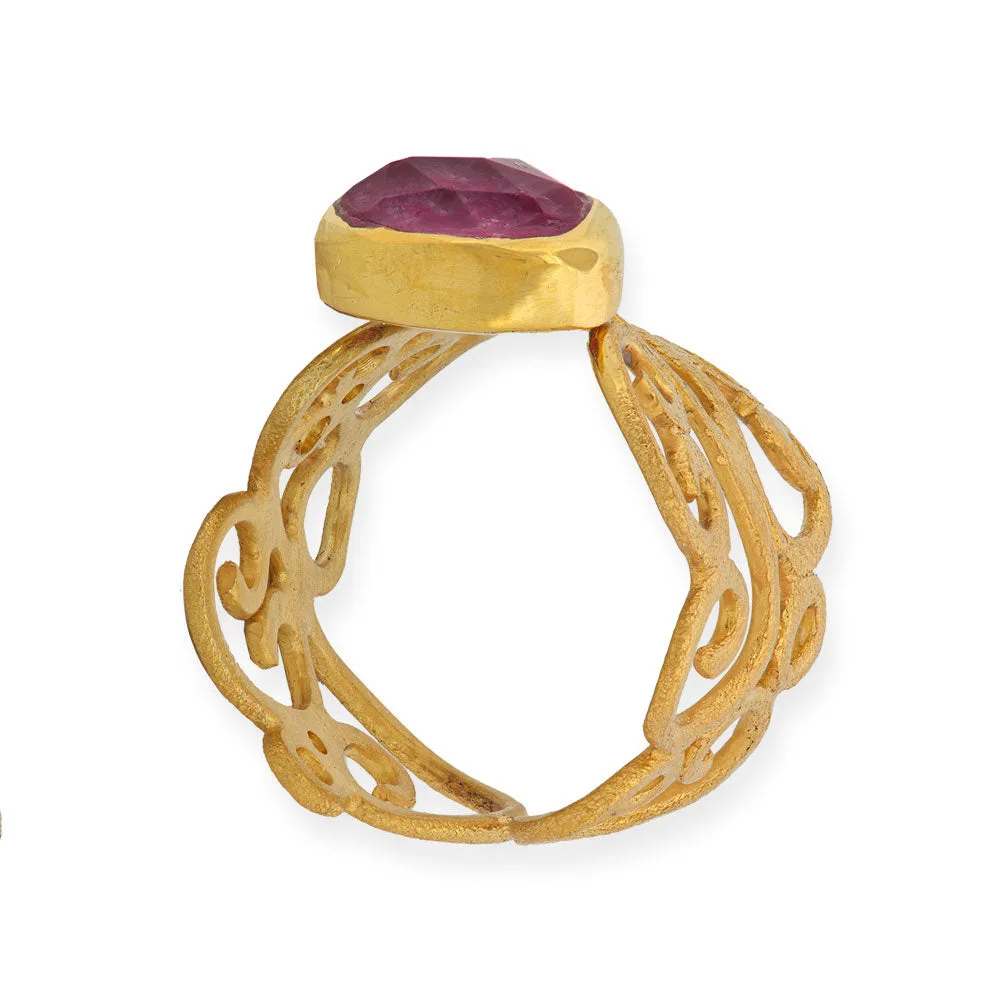 Handmade Gold Plated Silver Ring With Ruby Quartz