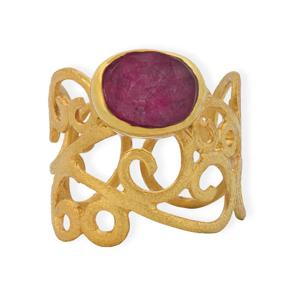 Handmade Gold Plated Silver Ring With Ruby Quartz