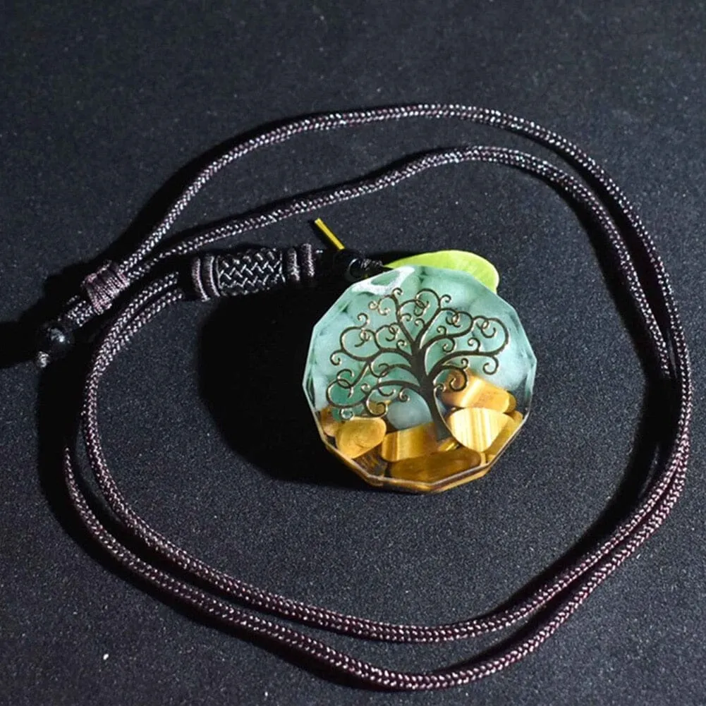 Handmade Orgone Pendant Tiger Eye and Aventurine Orgonite Necklace