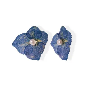 Handmade Silver Hydrangea Resin Stud Earrings With Pearls