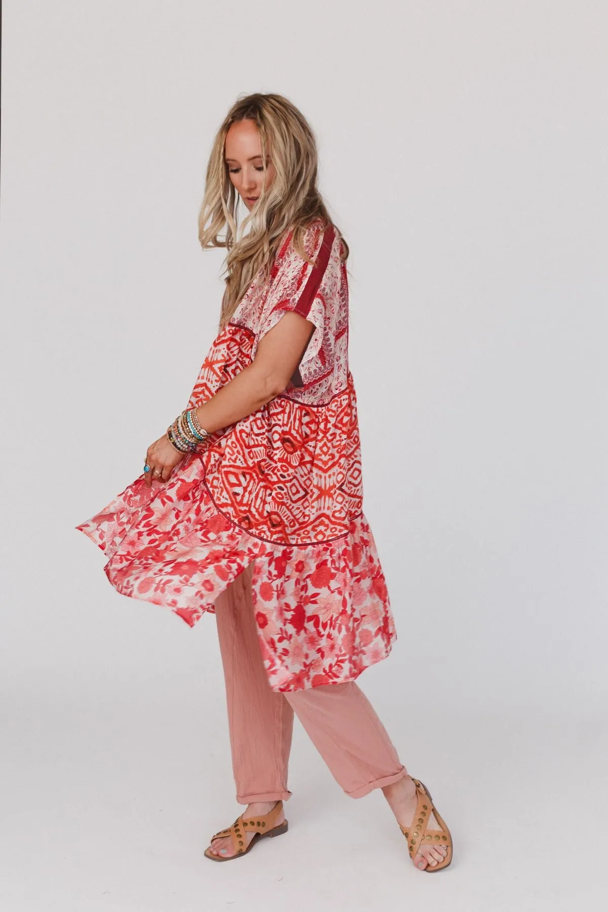 Happy Feelings Patterned Kimono - Red