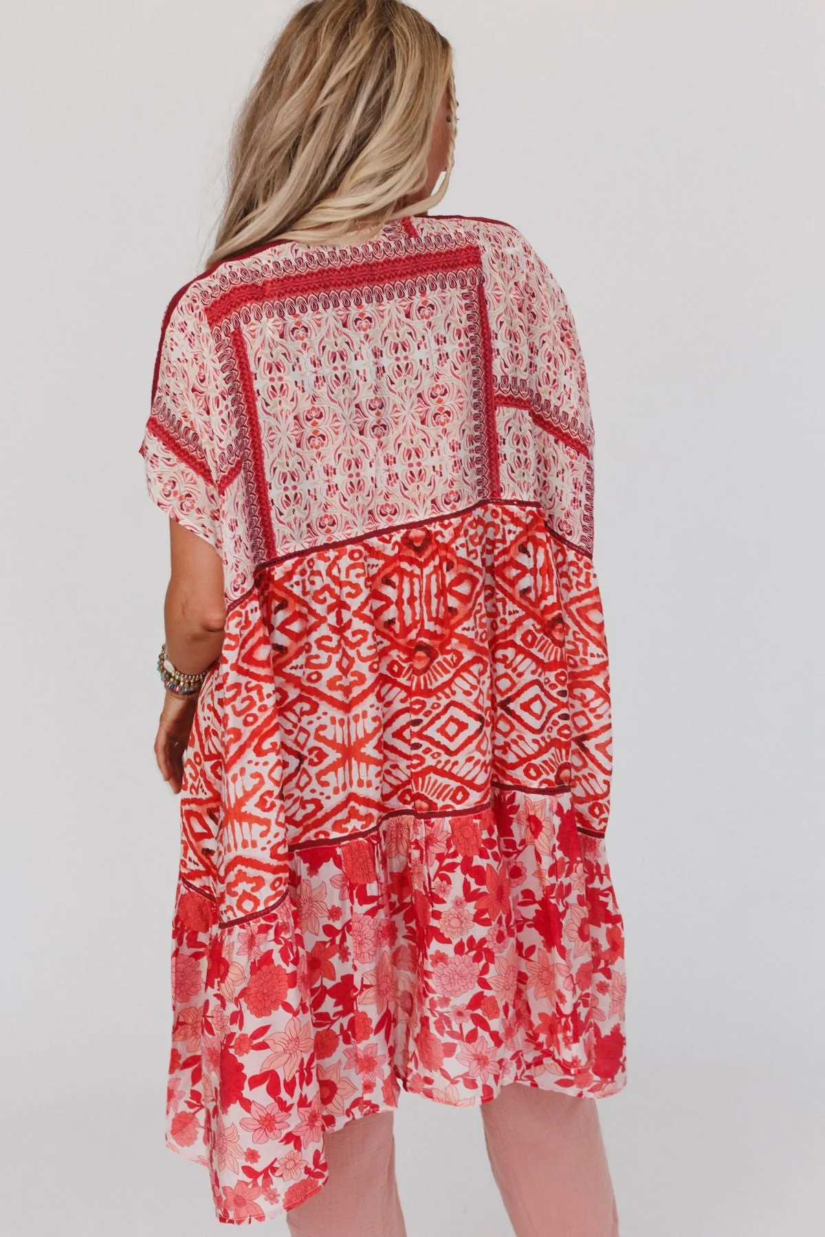 Happy Feelings Patterned Kimono - Red