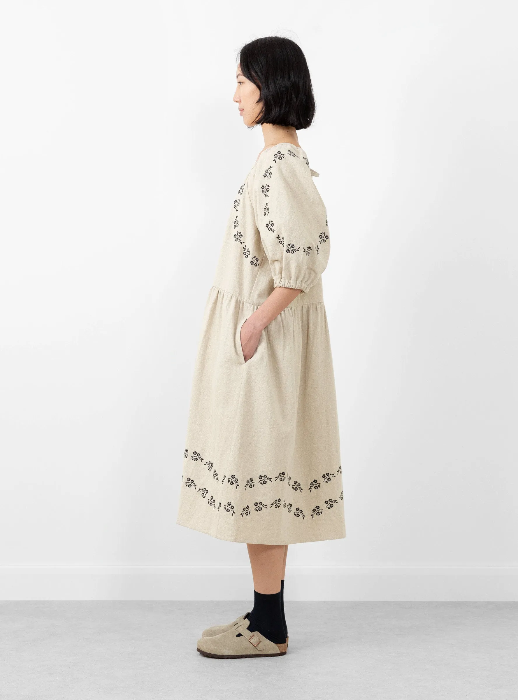 Heather Dress Oat Embroidered