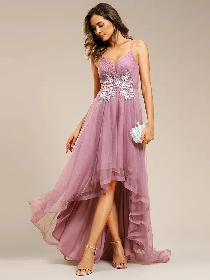 High Low Mesh Appliques Formal Dress