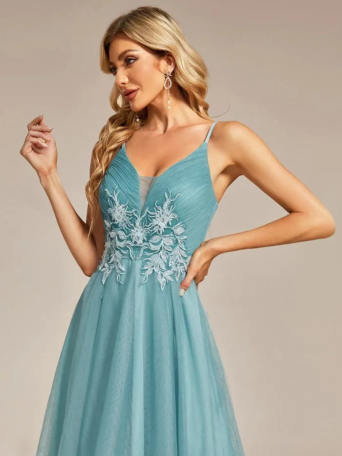 High Low Mesh Appliques Formal Dress