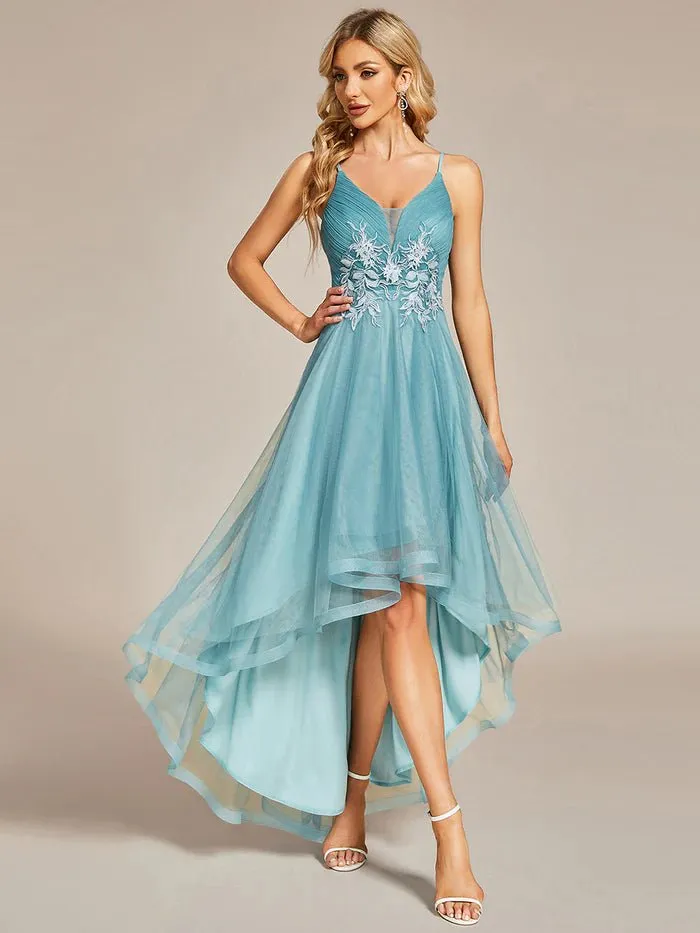 High Low Mesh Appliques Formal Dress