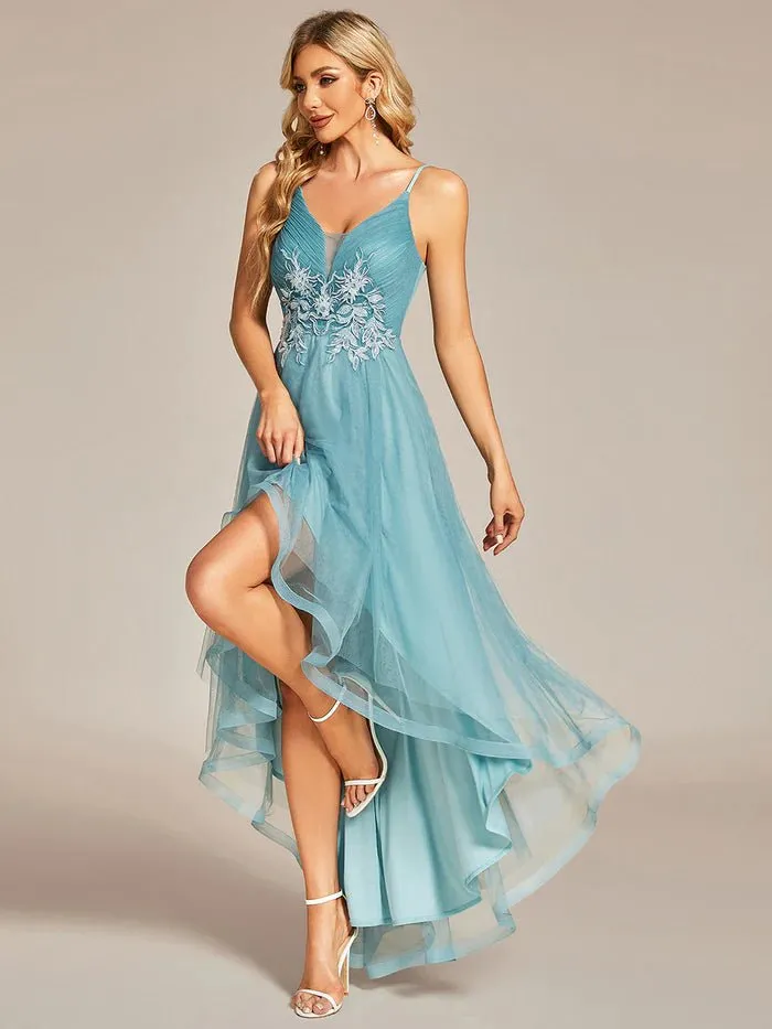 High Low Mesh Appliques Formal Dress