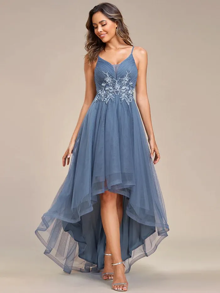 High Low Mesh Appliques Formal Dress