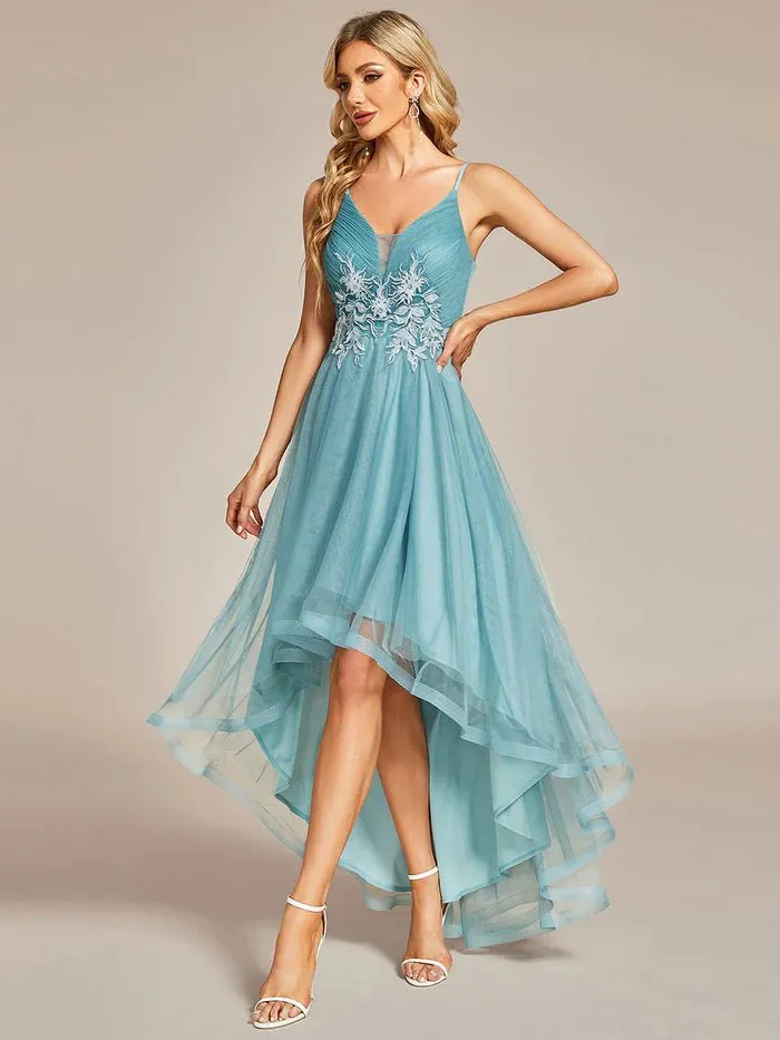 High Low Mesh Appliques Formal Dress