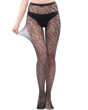 Hollow Sexy Leopard Print Fishnet Patterned Tights Black Tights