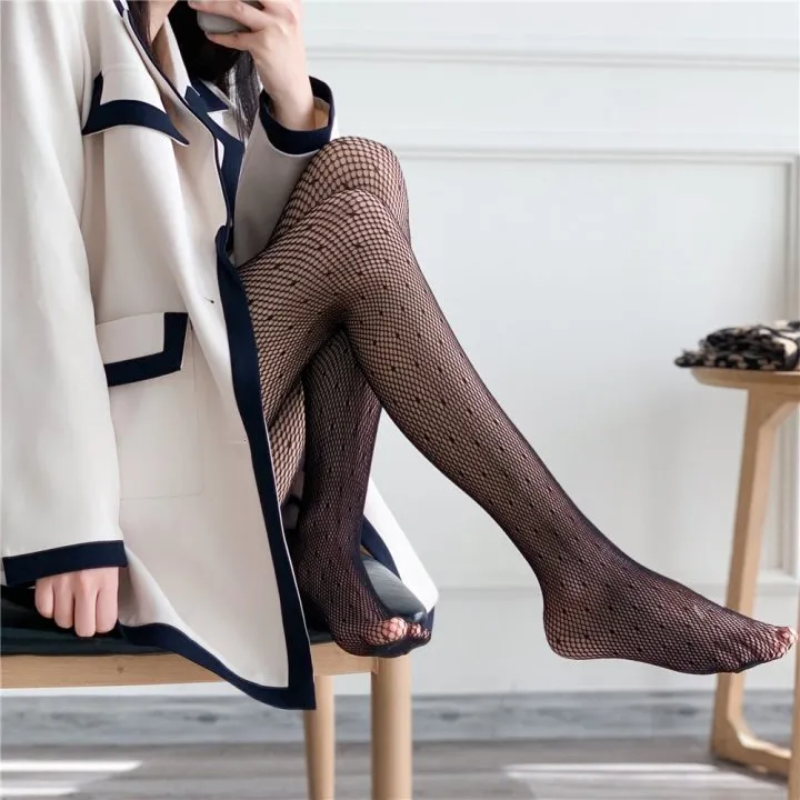 Hollow Sexy Leopard Print Fishnet Patterned Tights Black Tights