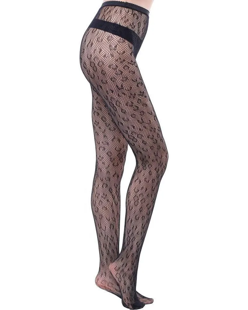 Hollow Sexy Leopard Print Fishnet Patterned Tights Black Tights