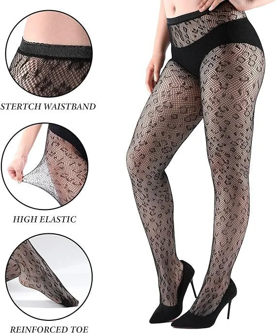 Hollow Sexy Leopard Print Fishnet Patterned Tights Black Tights