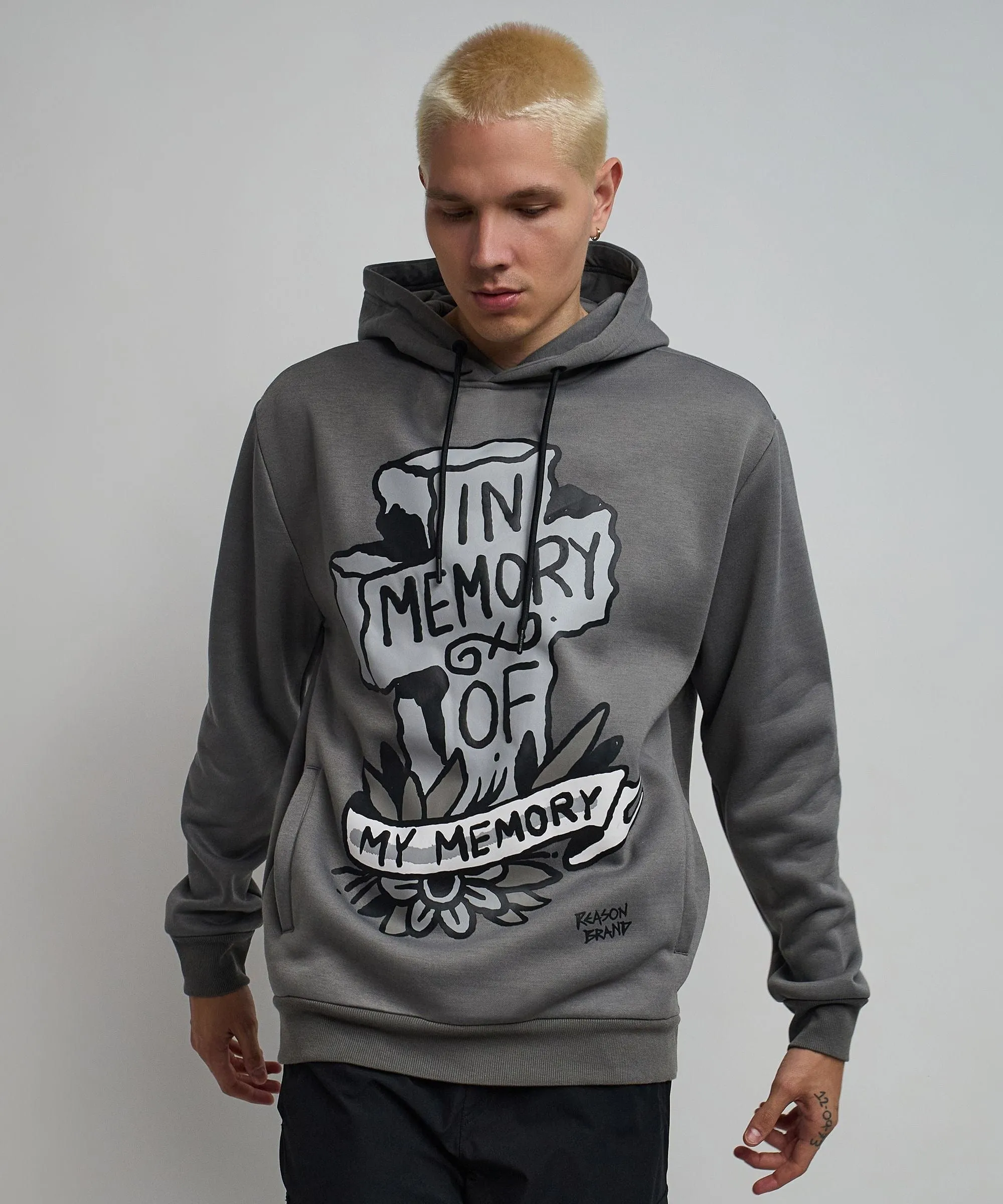 In Memory Of Graphic Print Hoodie - Grey