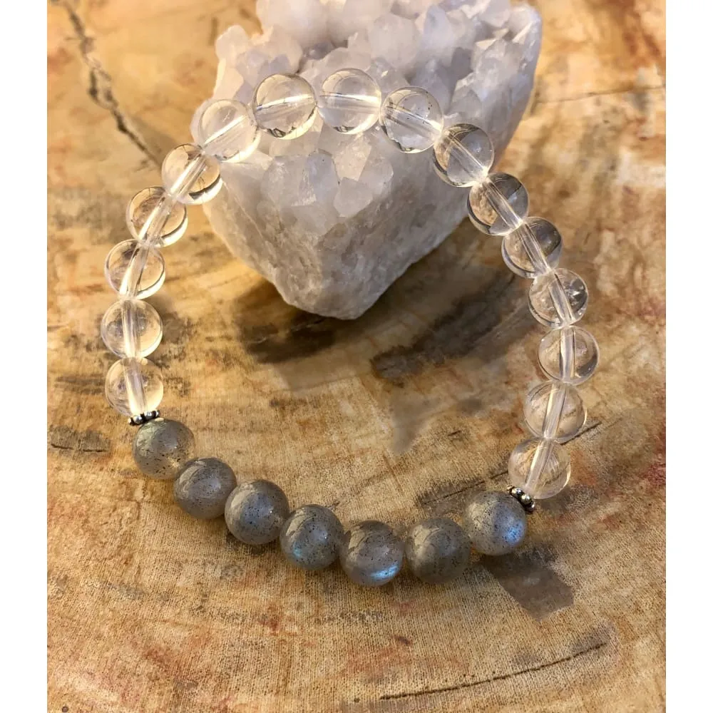 Labradorite & Crystal Quartz Stretch Bracelet! Blue Flash & Handmade!