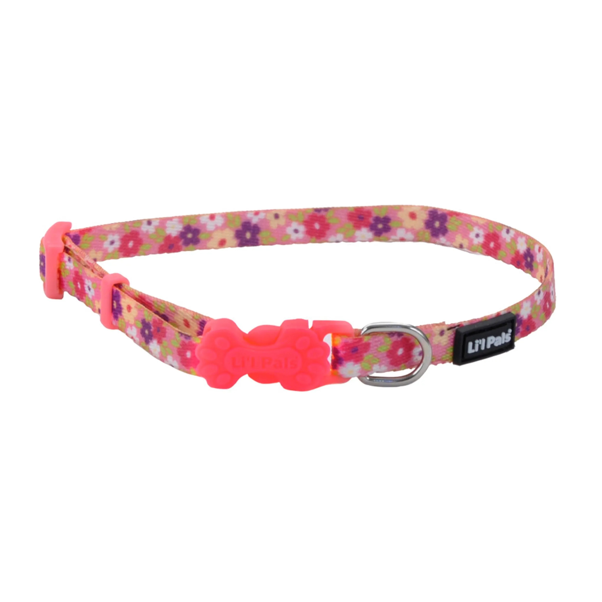 Li'l Pals Adjustable Patterned Dog Collar, Pink Daisy, Petite Small