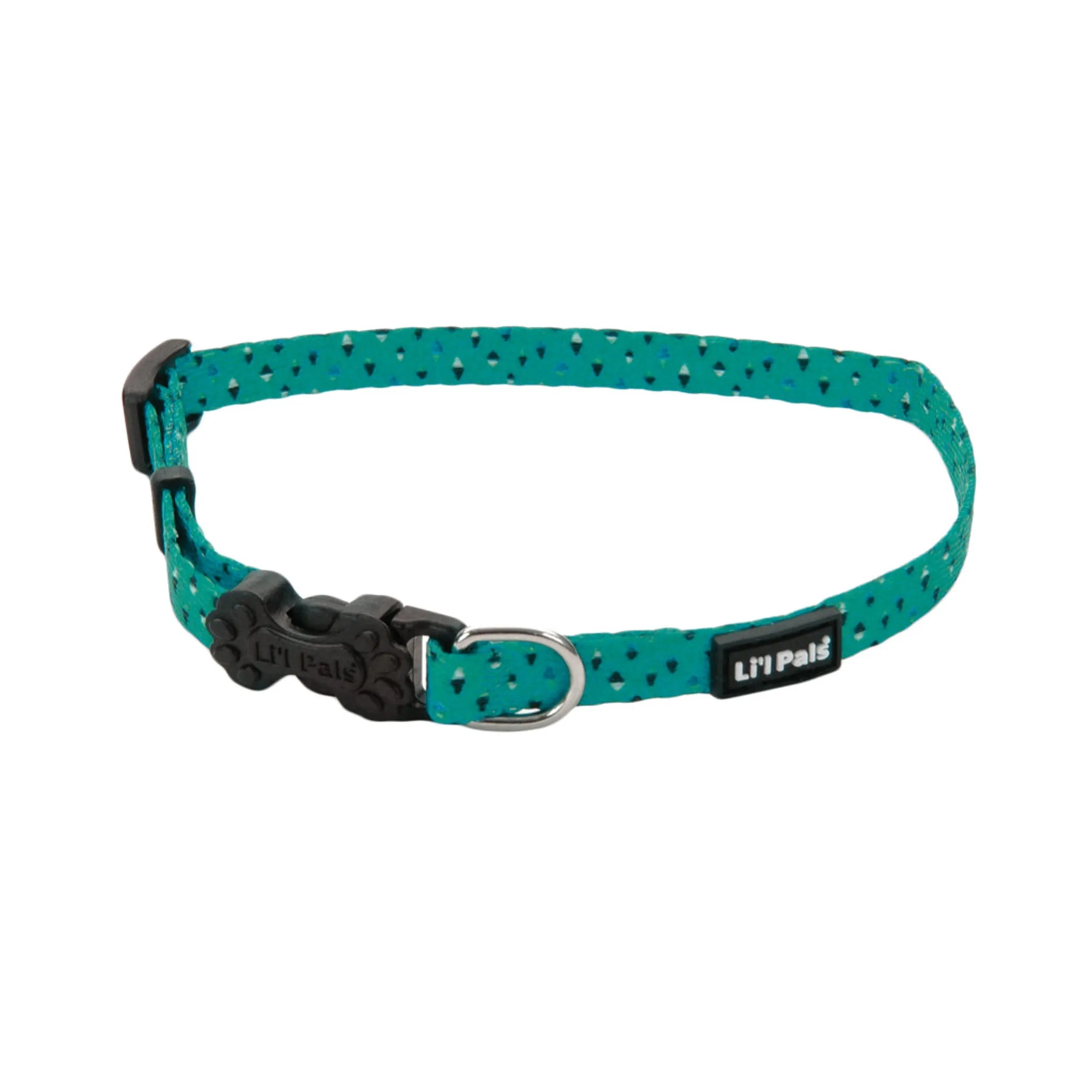 Li'l Pals Adjustable Patterned Dog Collar, Teal and Grey Diamonds, Petite Small