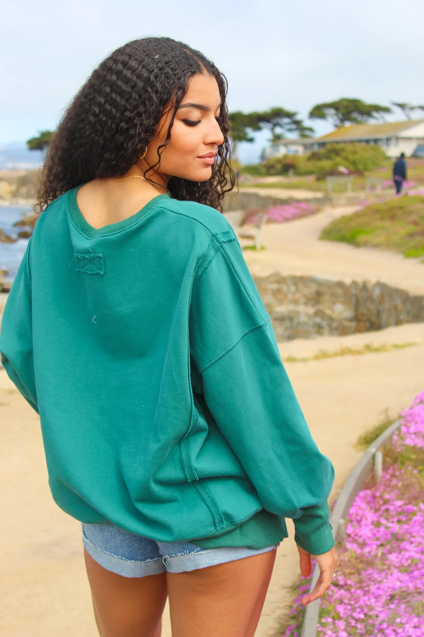 Lindsey Oversized Crew Neck Pullover - Hunter