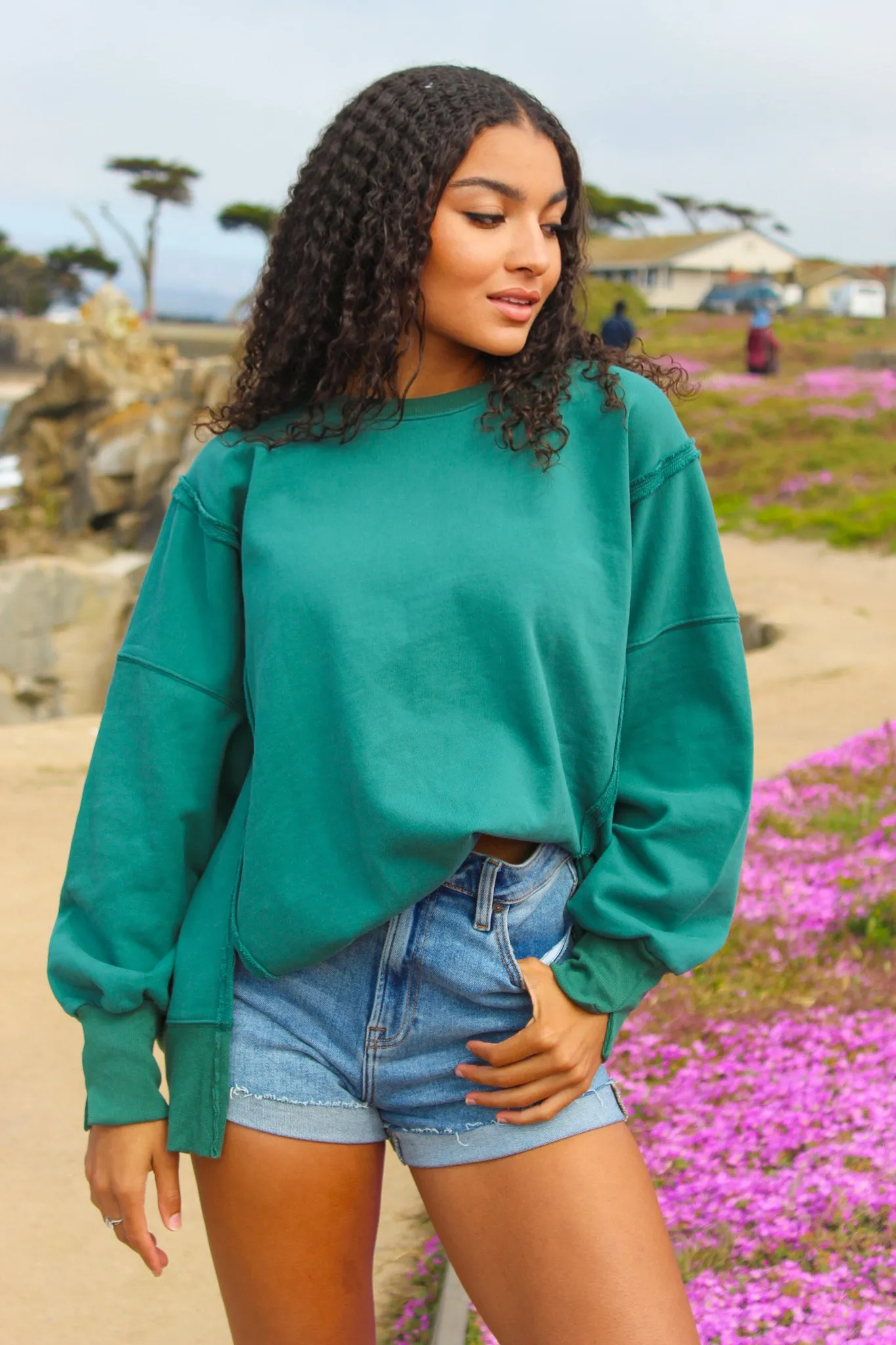 Lindsey Oversized Crew Neck Pullover - Hunter