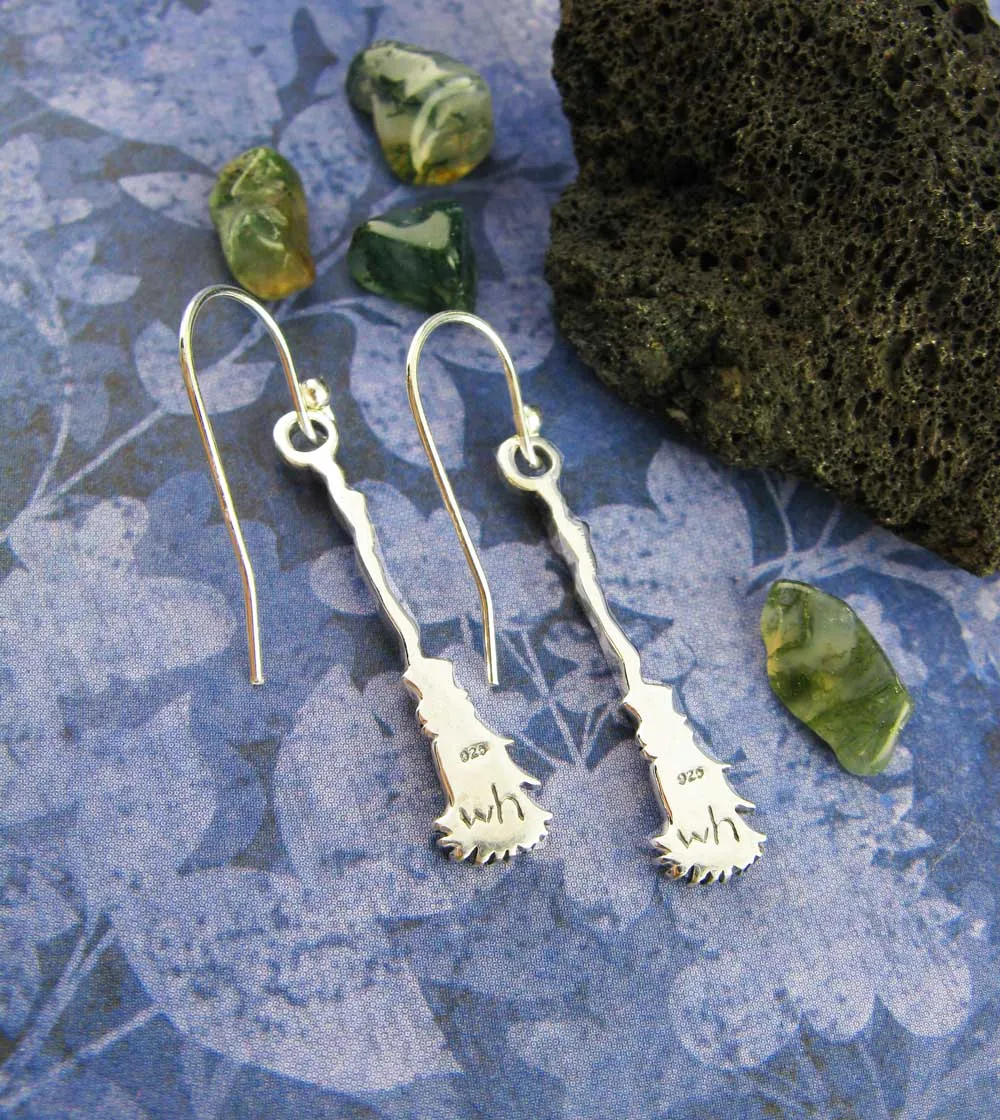 Little Witch's Broom Besom Drop Earrings, Handmade