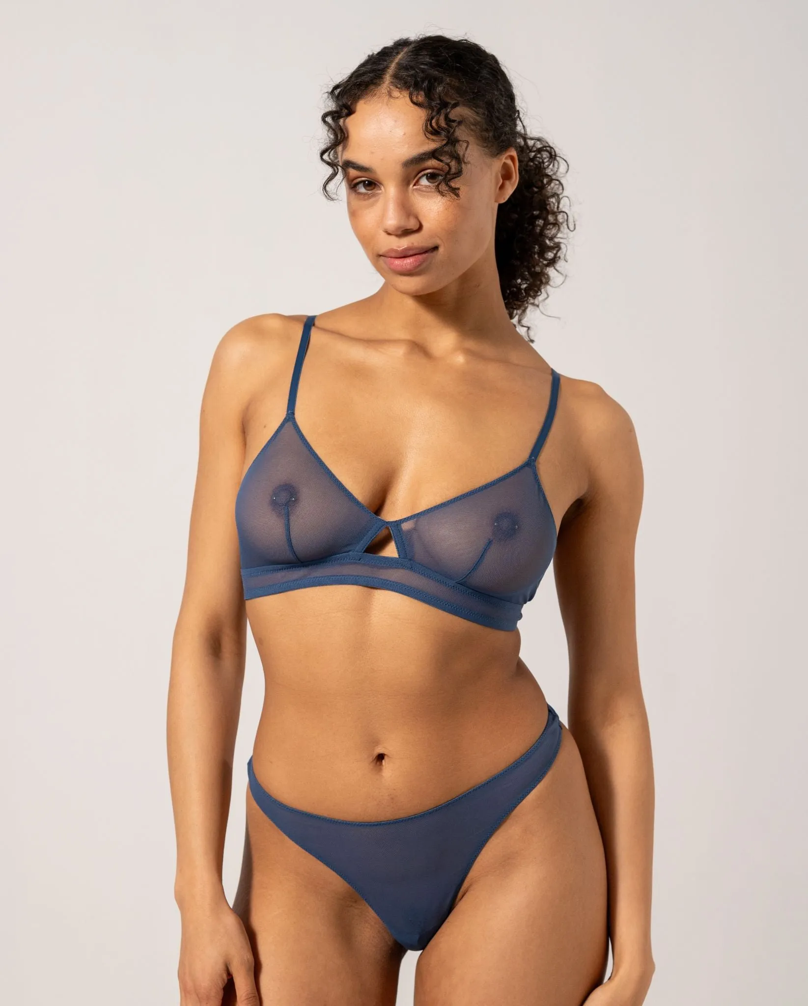 Mesh Cut-Out Triangle Bralette Faded Blue