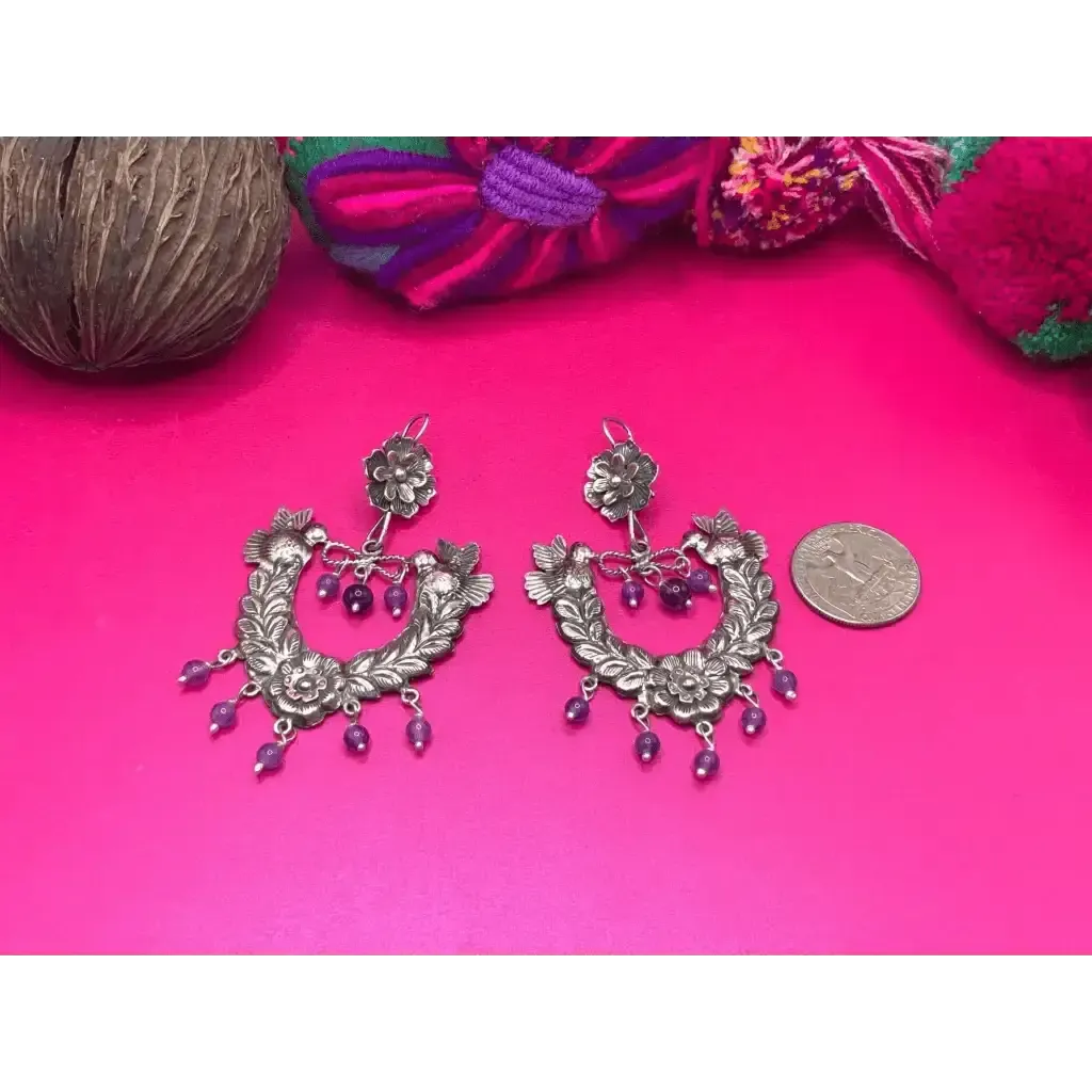 Mexican Mazahua silver earrings, handmade