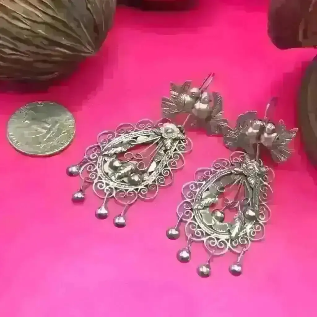 Mexican Mazahua silver earrings, handmade