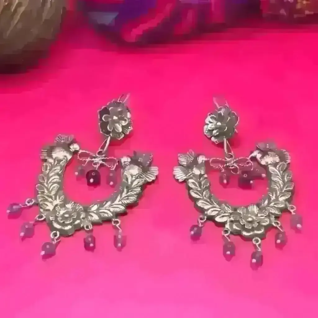 Mexican Mazahua silver earrings, handmade