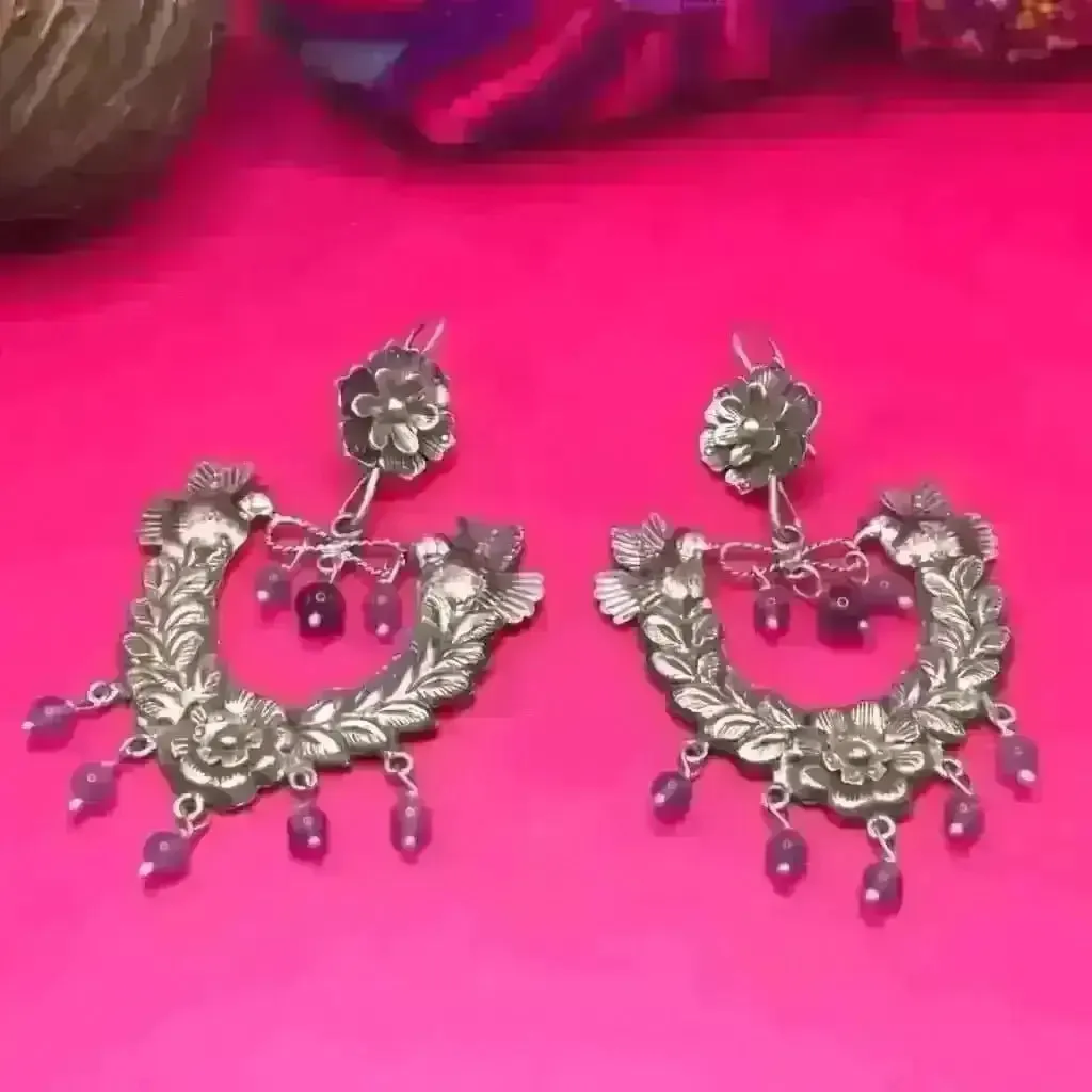 Mexican Mazahua silver earrings, handmade