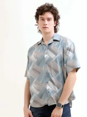 Minos teal printed oversized shirt