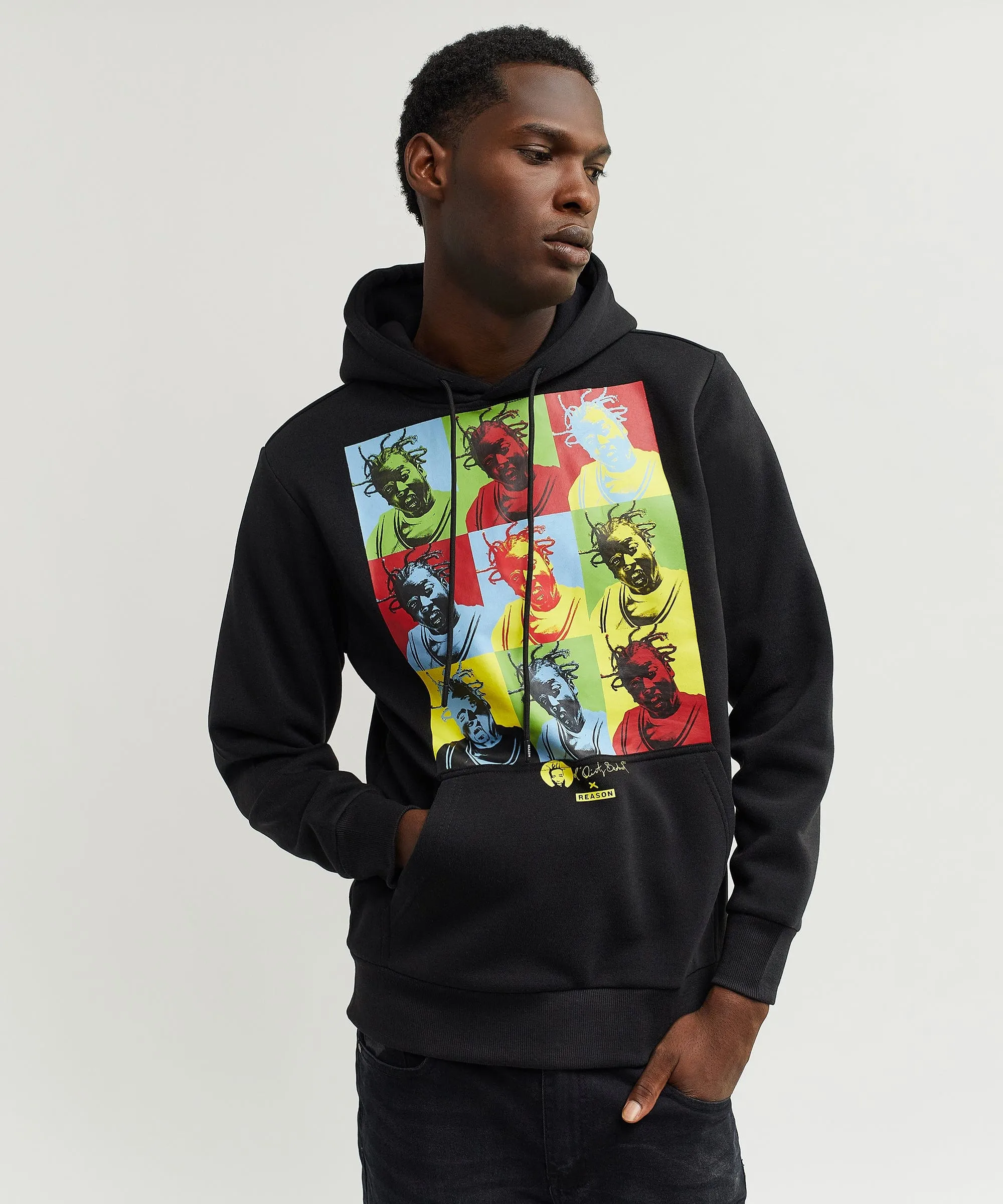 ODB Front Print Washed Hoodie - Black