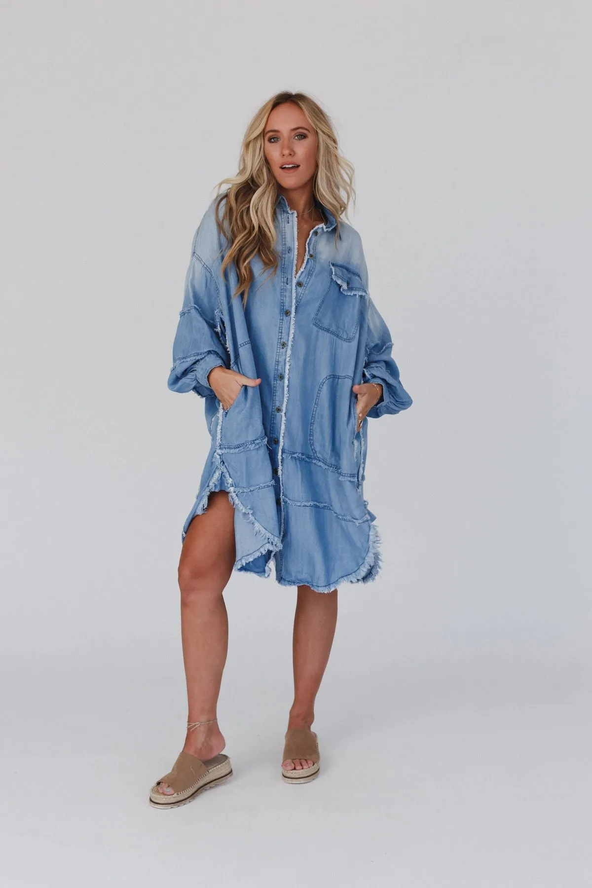 Ophelia Oversized Denim Dress - Washed Denim